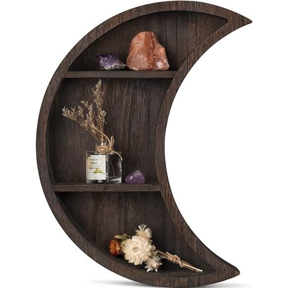Moon Shelf Wall Mounted Moon Wall Decor Crystal Display Shelf Crescent Wooden